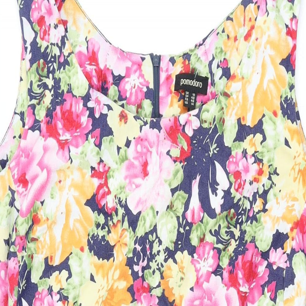 Pomodoro Womens Multicoloured Floral Cotton Shift Size 18 Round Neck Zip