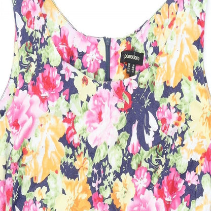Pomodoro Womens Multicoloured Floral Cotton Shift Size 18 Round Neck Zip