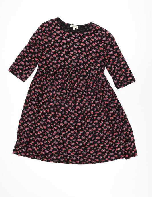NEXT Womens Black Floral Viscose Skater Dress Size 12 Round Neck Pullover