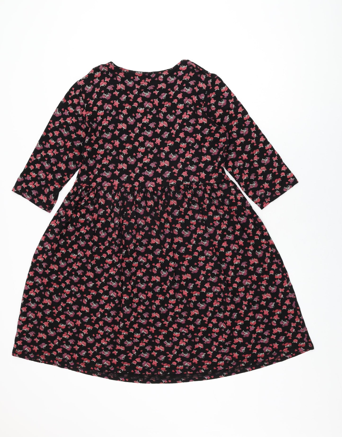 NEXT Womens Black Floral Viscose Skater Dress Size 12 Round Neck Pullover