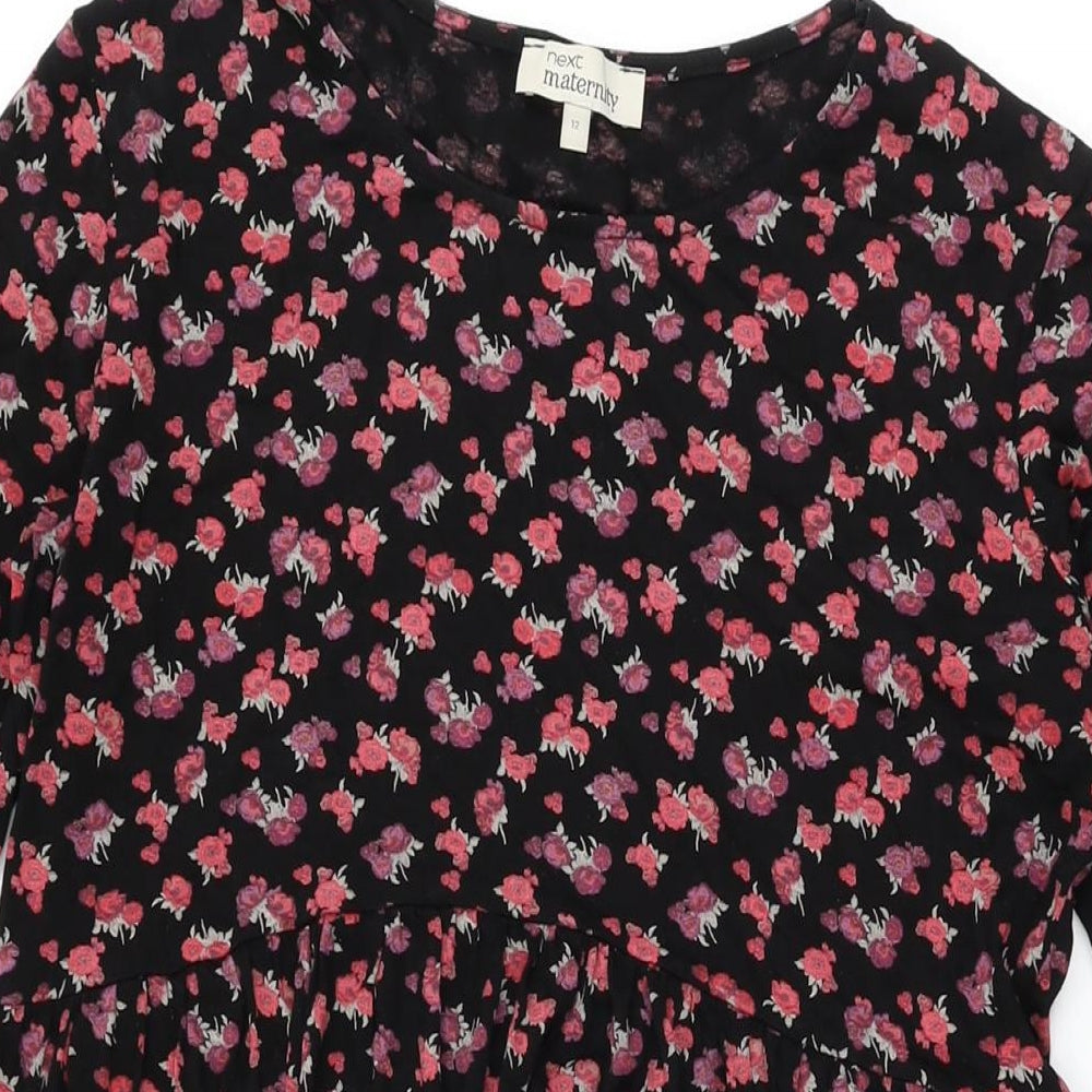 NEXT Womens Black Floral Viscose Skater Dress Size 12 Round Neck Pullover