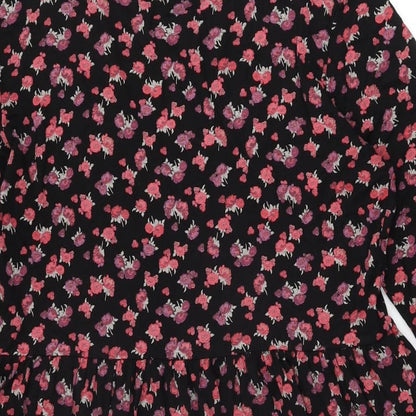 NEXT Womens Black Floral Viscose Skater Dress Size 12 Round Neck Pullover