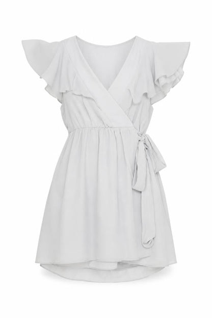 Topshop Womens Grey Polyester Wrap Dress Size 10 V-Neck Tie