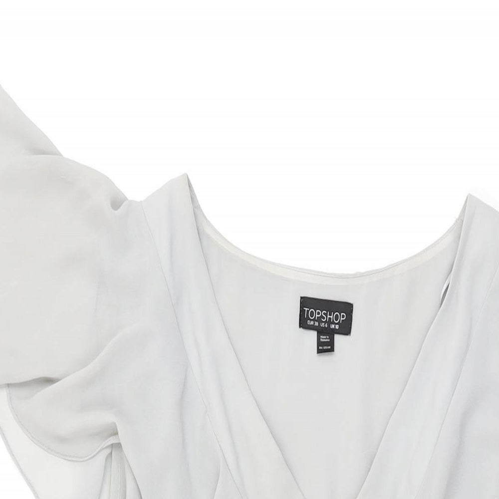 Topshop Womens Grey Polyester Wrap Dress Size 10 V-Neck Tie