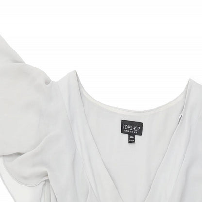 Topshop Womens Grey Polyester Wrap Dress Size 10 V-Neck Tie