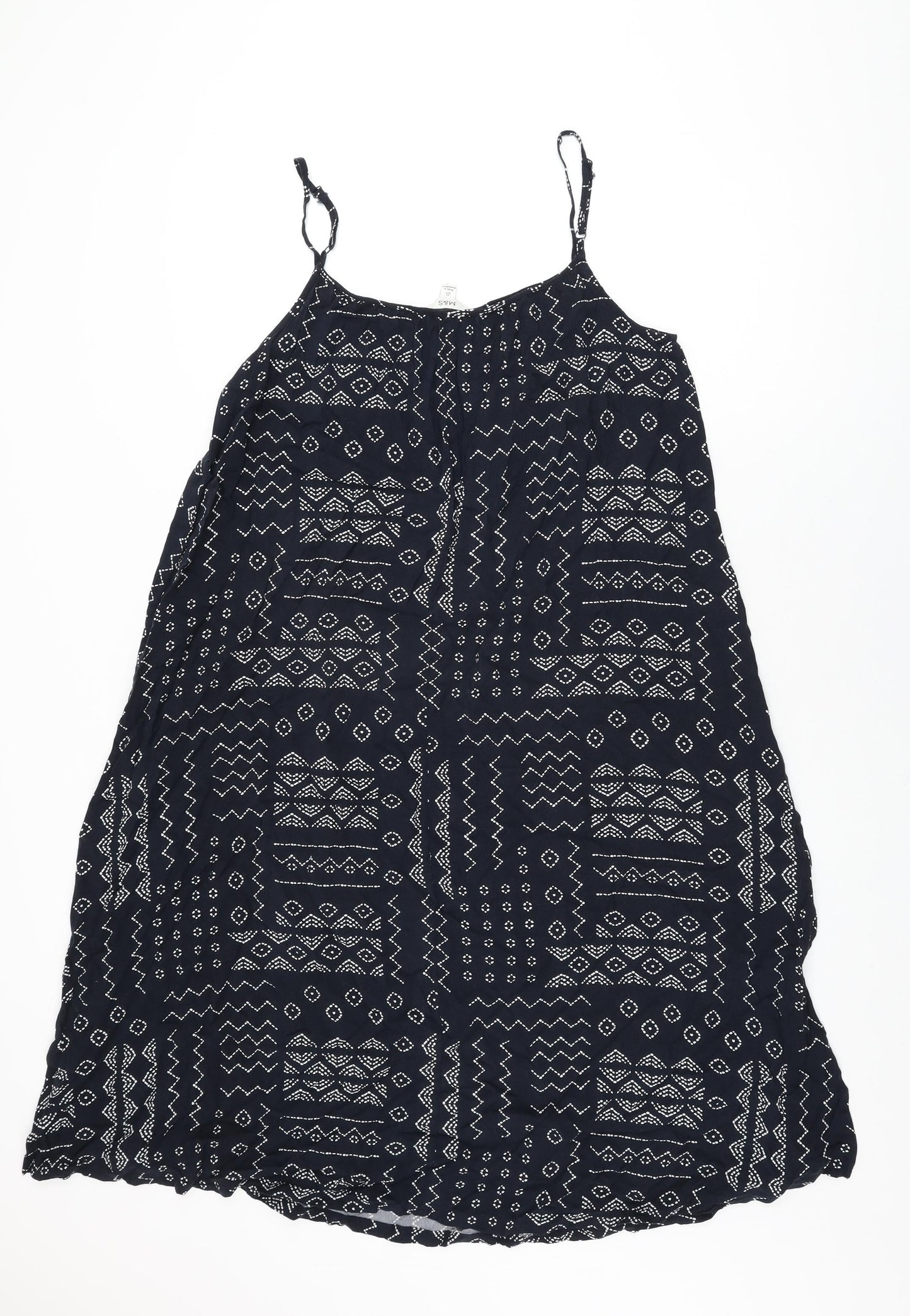 Marks and Spencer Womens Blue Geometric Viscose Shift Size 12 Scoop Neck Pullover