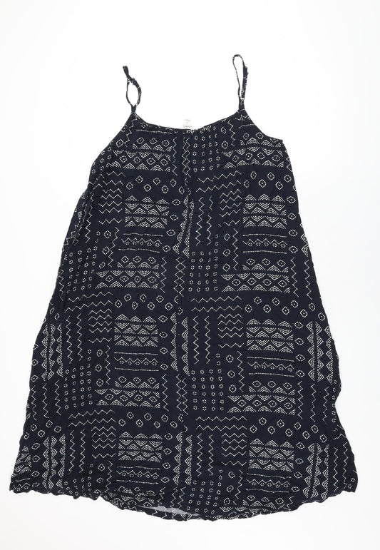 Marks and Spencer Womens Blue Geometric Viscose Shift Size 12 Scoop Neck Pullover