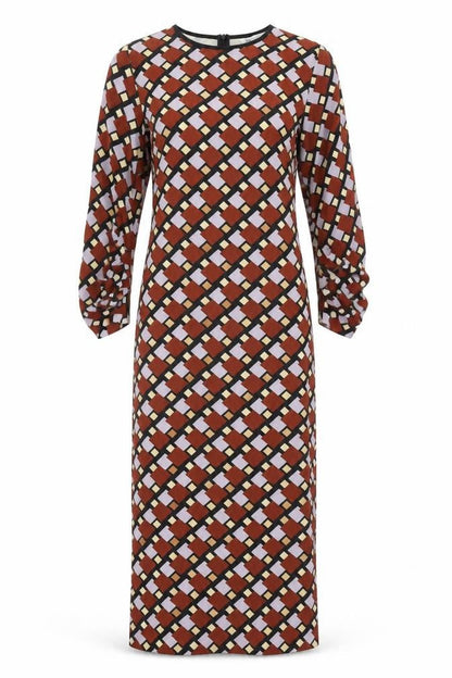 Zara Womens Brown Geometric Polyester Maxi Size S Round Neck Zip
