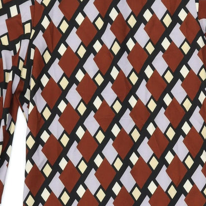 Zara Womens Brown Geometric Polyester Maxi Size S Round Neck Zip
