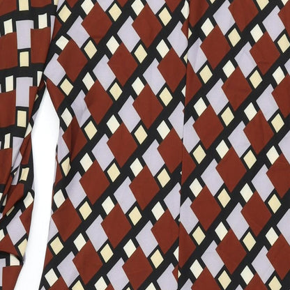 Zara Womens Brown Geometric Polyester Maxi Size S Round Neck Zip