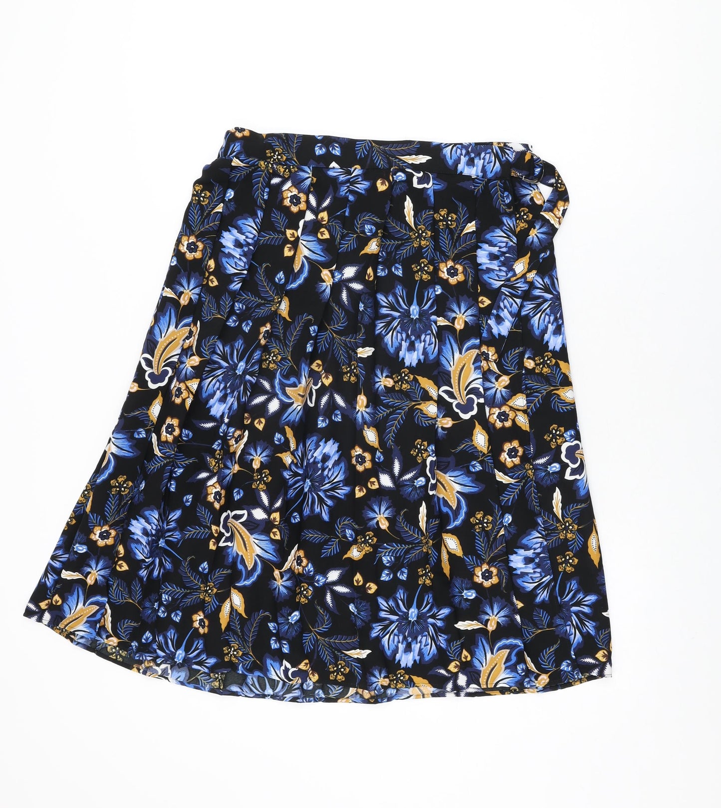 Marks and Spencer Womens Black Floral Polyester Swing Skirt Size 12 Tie