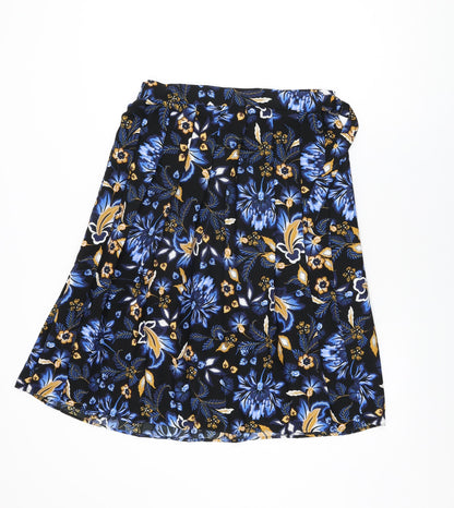 Marks and Spencer Womens Black Floral Polyester Swing Skirt Size 12 Tie