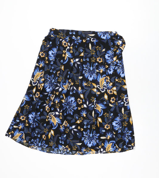 Marks and Spencer Womens Black Floral Polyester Swing Skirt Size 12 Tie