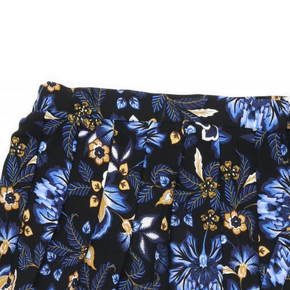 Marks and Spencer Womens Black Floral Polyester Swing Skirt Size 12 Tie