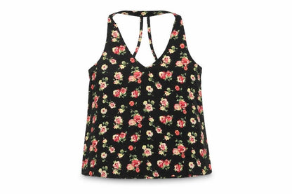 Forever 21 Womens Black Floral Polyester Basic Blouse Size S Halter