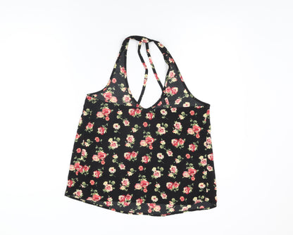 FOREVER 21 Womens Black Floral Polyester Basic Blouse Size S Halter