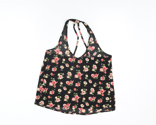 FOREVER 21 Womens Black Floral Polyester Basic Blouse Size S Halter