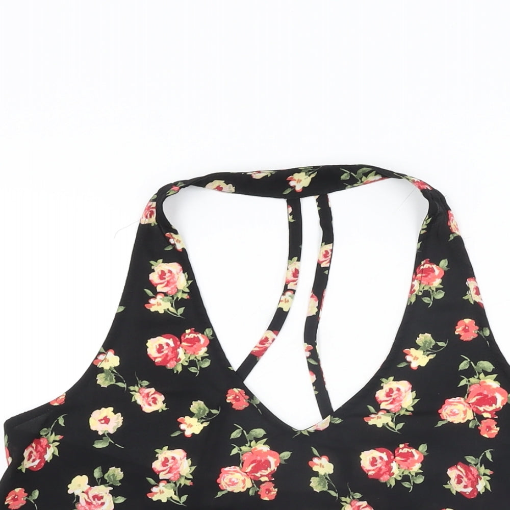 FOREVER 21 Womens Black Floral Polyester Basic Blouse Size S Halter