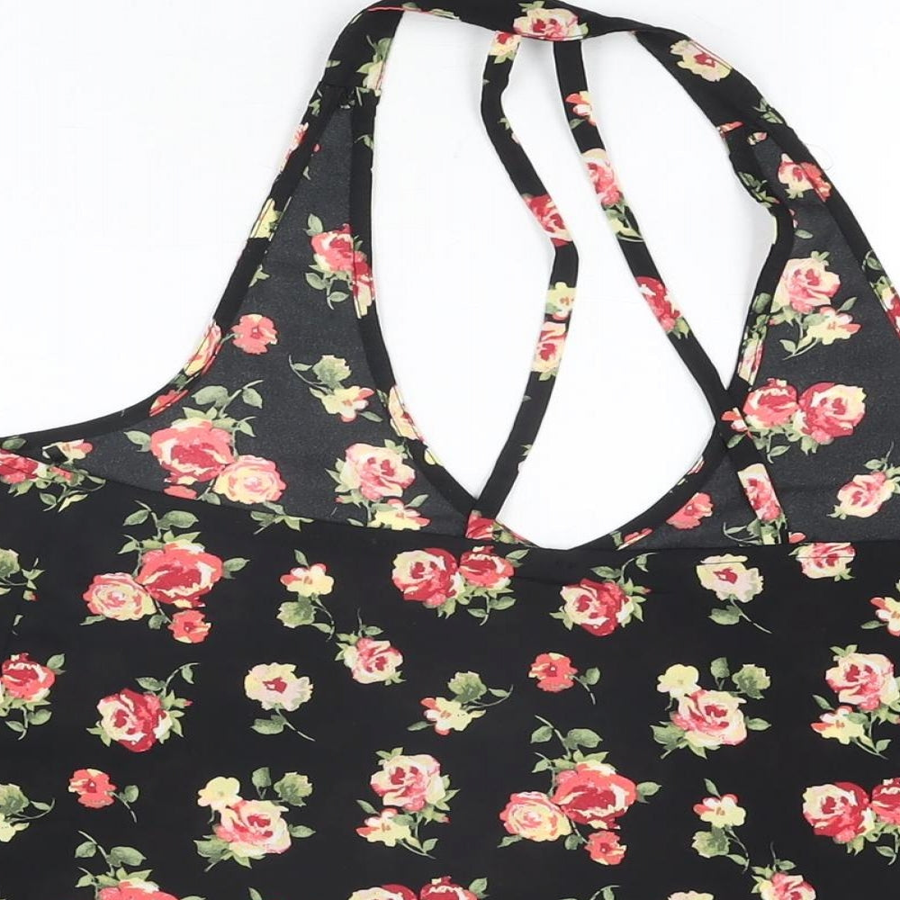 FOREVER 21 Womens Black Floral Polyester Basic Blouse Size S Halter