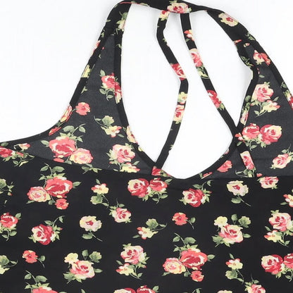 FOREVER 21 Womens Black Floral Polyester Basic Blouse Size S Halter