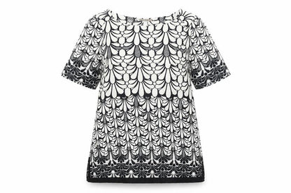 River Island Womens White Geometric Polyester Basic Blouse Size 8 Boat Neck