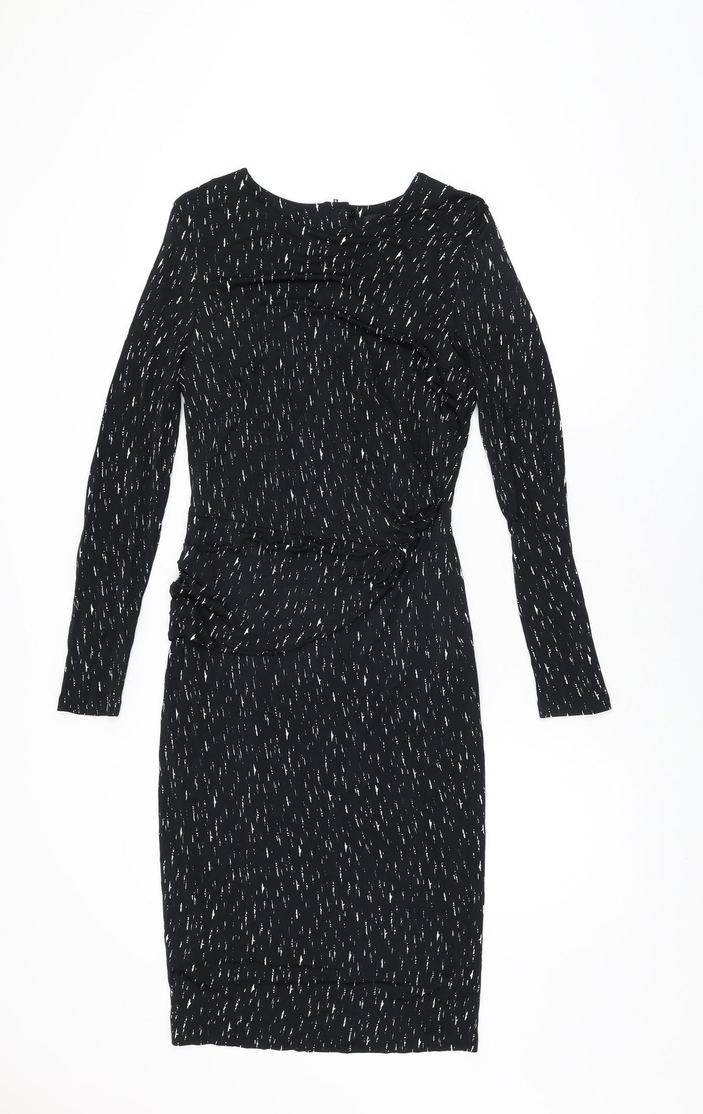 Autograph Womens Black Geometric Viscose Bodycon Size 12 Round Neck Zip