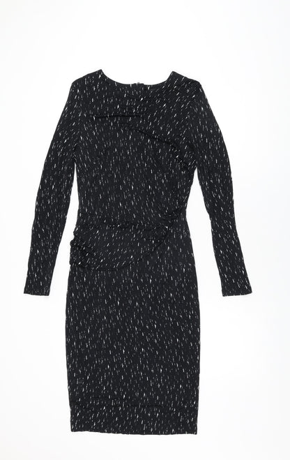 Autograph Womens Black Geometric Viscose Bodycon Size 12 Round Neck Zip