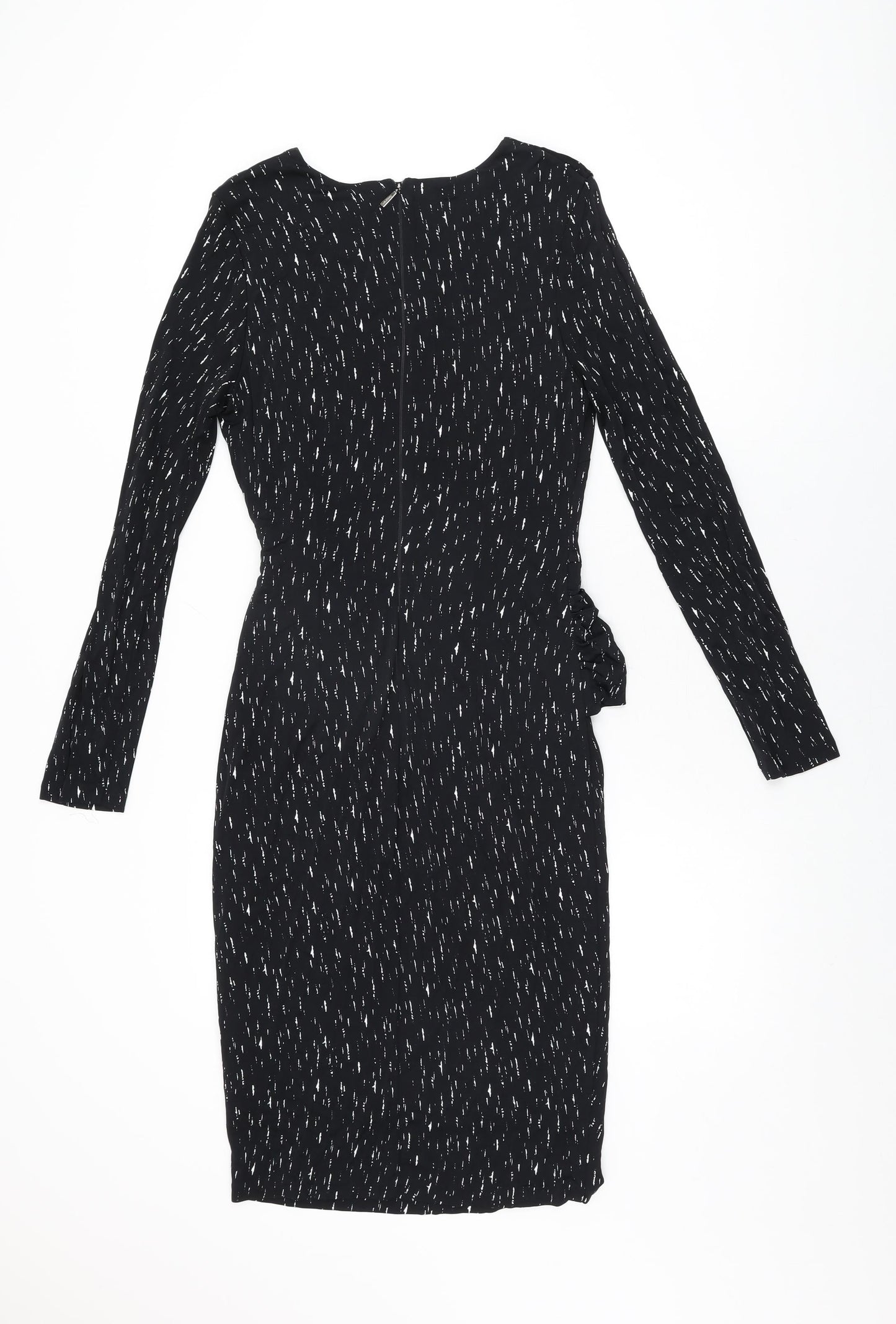 Autograph Womens Black Geometric Viscose Bodycon Size 12 Round Neck Zip