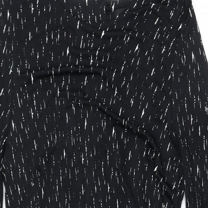 Autograph Womens Black Geometric Viscose Bodycon Size 12 Round Neck Zip