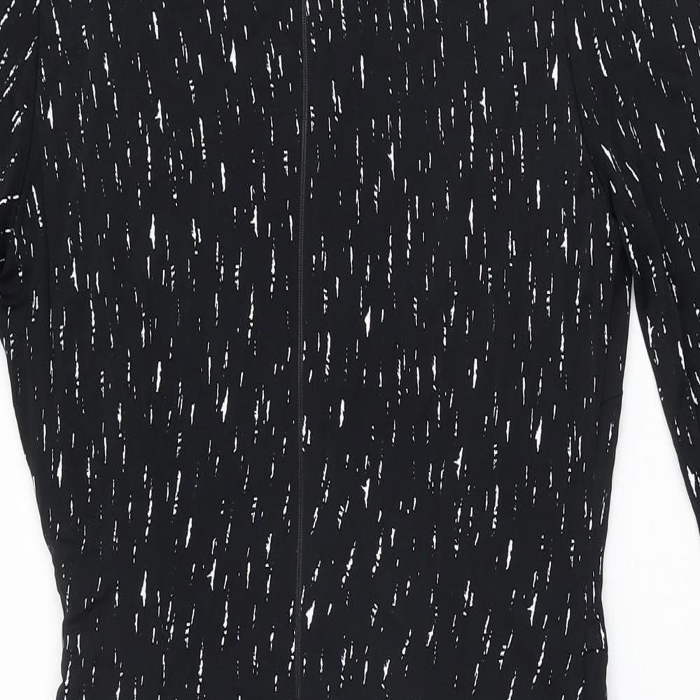 Autograph Womens Black Geometric Viscose Bodycon Size 12 Round Neck Zip