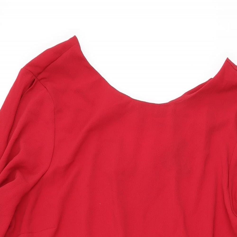 New Look Womens Red Polyester Shift Size 14 Round Neck Pullover