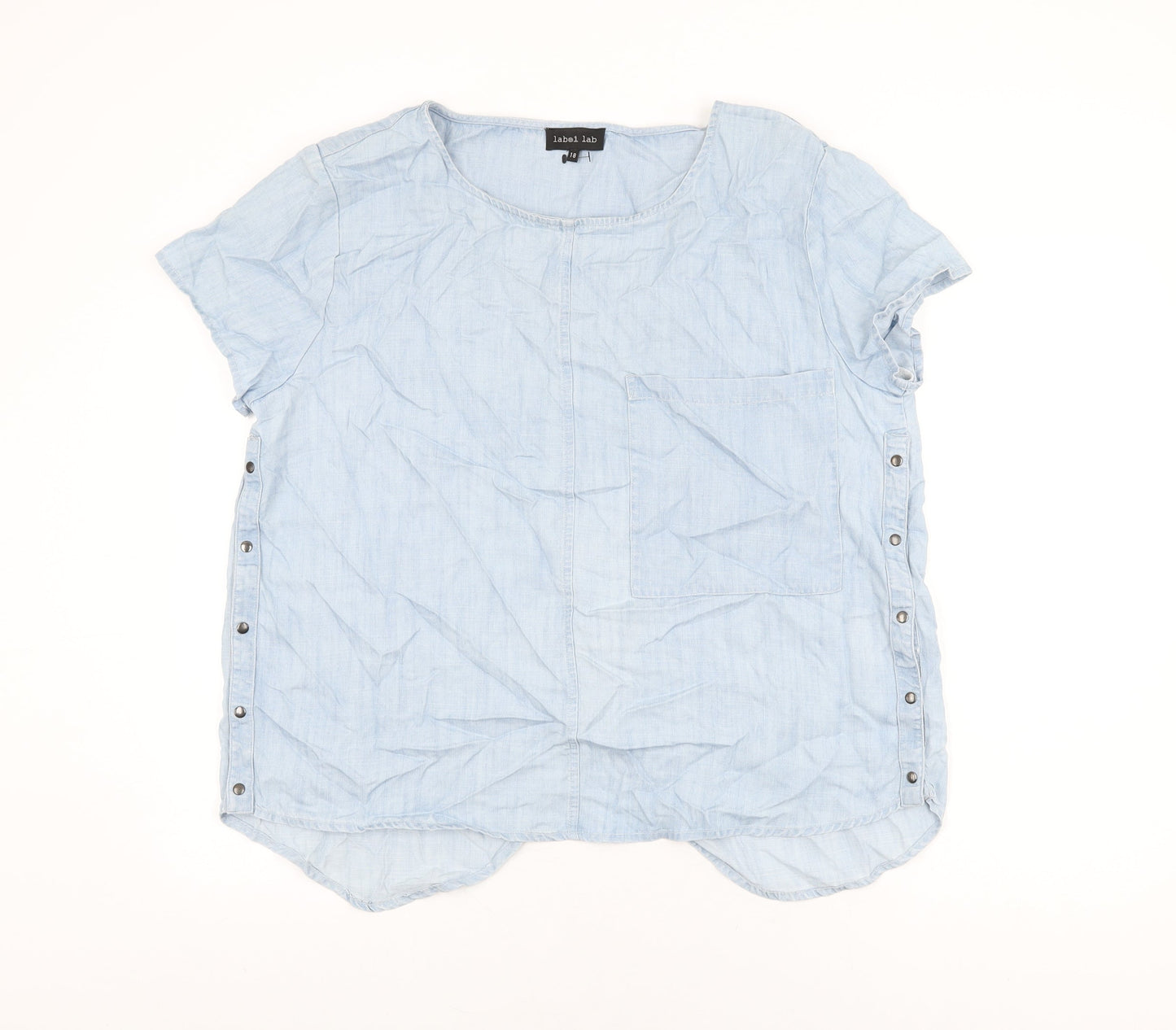 Womens UK Size 18 Label Lab Blue Basic T-Shirt