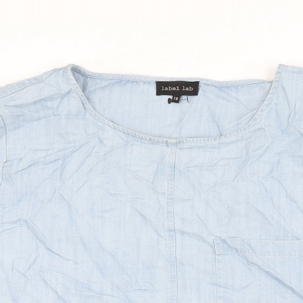 Womens UK Size 18 Label Lab Blue Basic T-Shirt