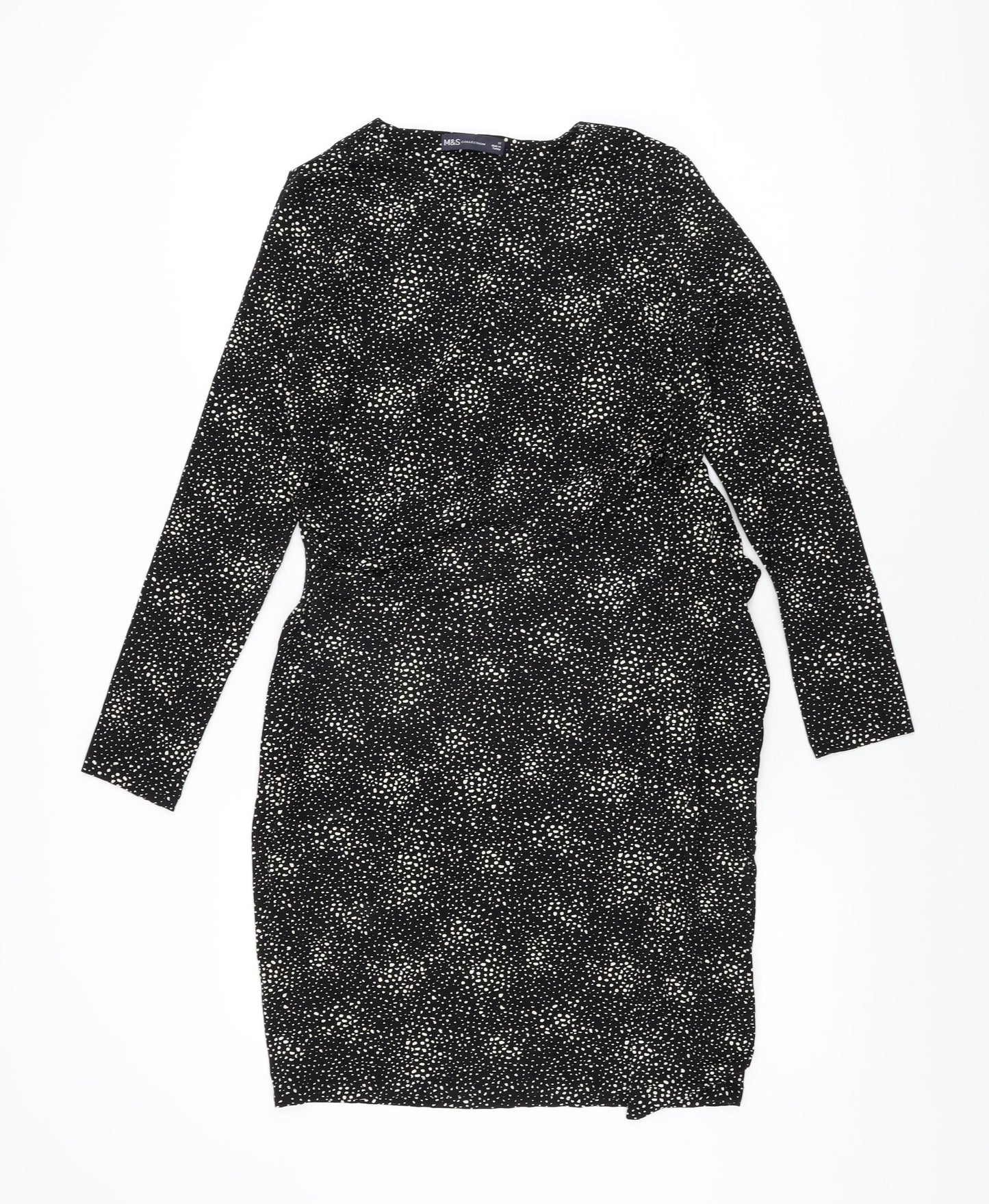 Marks and Spencer Womens Black Geometric Viscose Bodycon Size 12 Round Neck Pullover