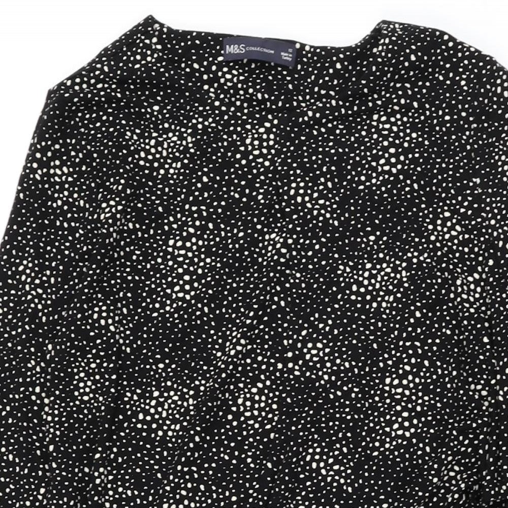 Marks and Spencer Womens Black Geometric Viscose Bodycon Size 12 Round Neck Pullover