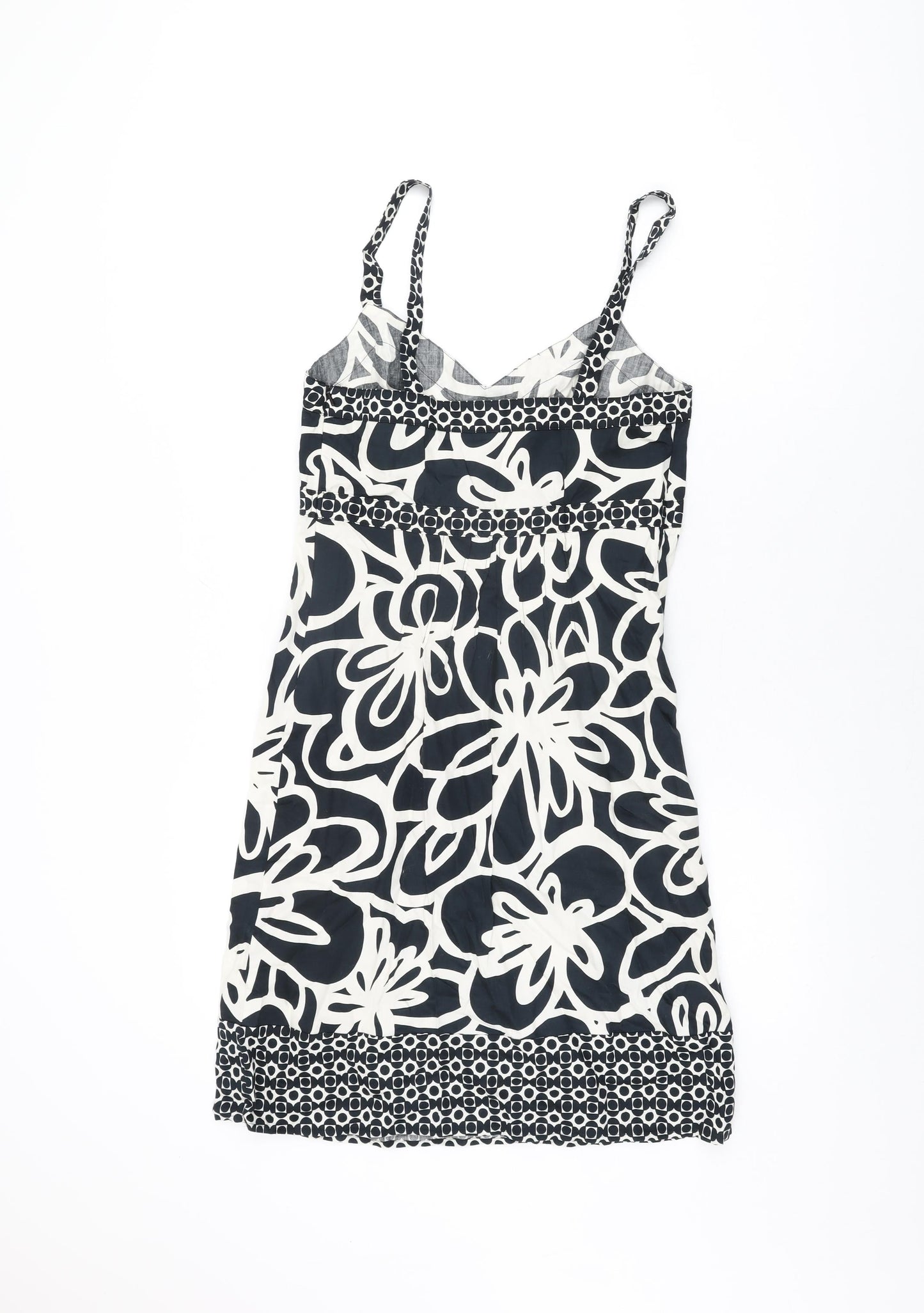 NEXT Womens Black Floral Cotton Bodycon Size 10 V-Neck Zip