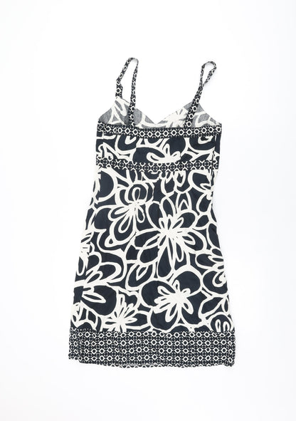 NEXT Womens Black Floral Cotton Bodycon Size 10 V-Neck Zip