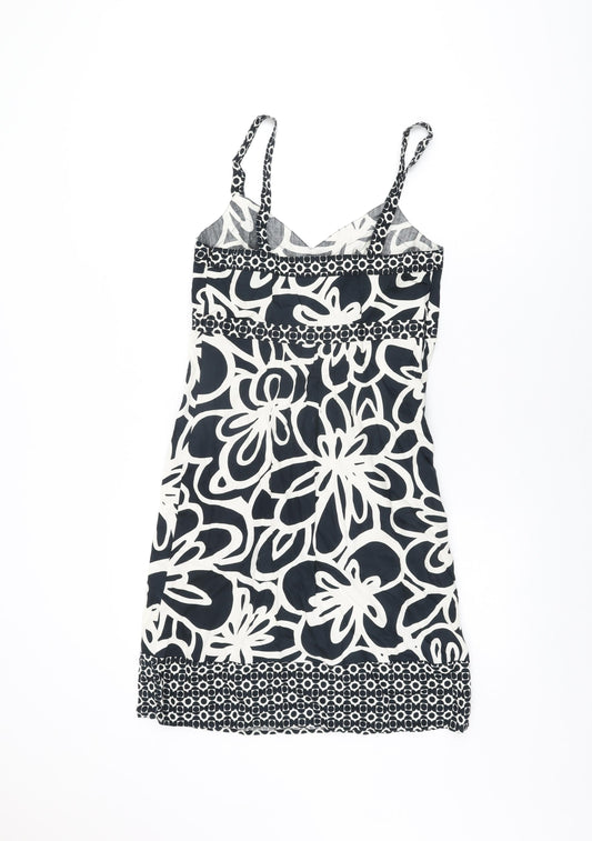 NEXT Womens Black Floral Cotton Bodycon Size 10 V-Neck Zip