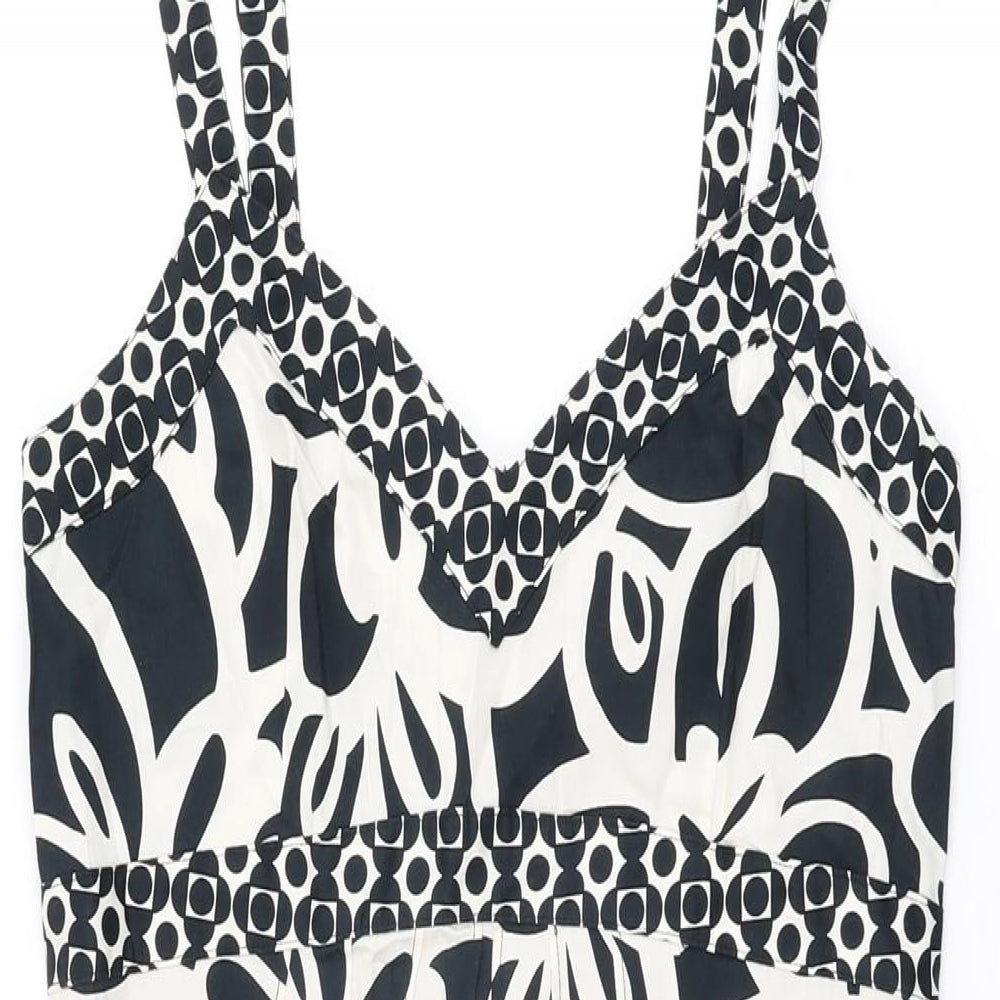 NEXT Womens Black Floral Cotton Bodycon Size 10 V-Neck Zip