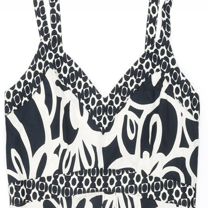 NEXT Womens Black Floral Cotton Bodycon Size 10 V-Neck Zip