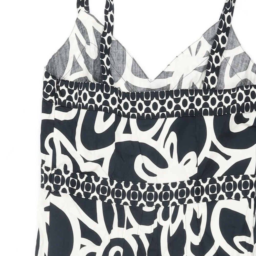 NEXT Womens Black Floral Cotton Bodycon Size 10 V-Neck Zip