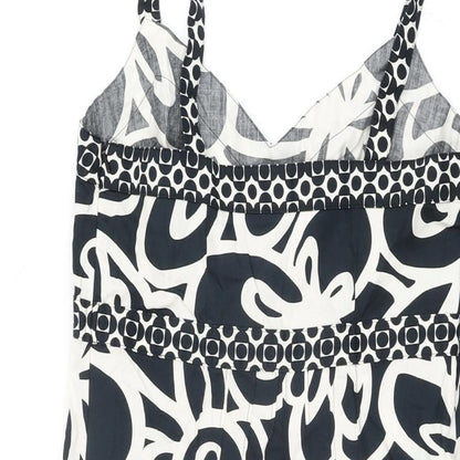 NEXT Womens Black Floral Cotton Bodycon Size 10 V-Neck Zip