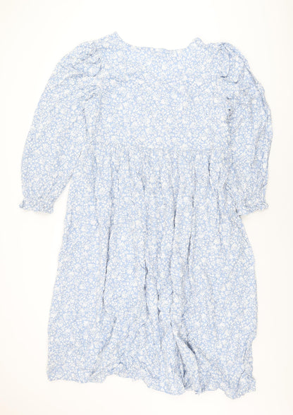 Marks and Spencer Womens Blue Floral Viscose A-Line Size 22 V-Neck Pullover