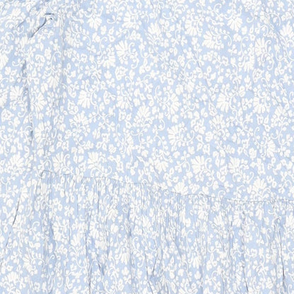 Marks and Spencer Womens Blue Floral Viscose A-Line Size 22 V-Neck Pullover