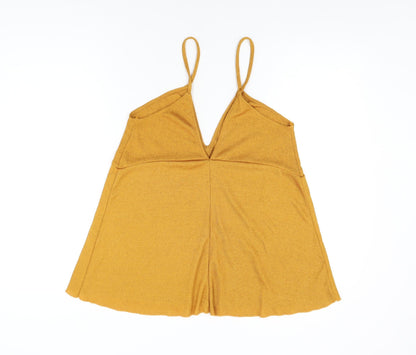 Womens UK Size S Zara Yellow Basic T-Shirt
