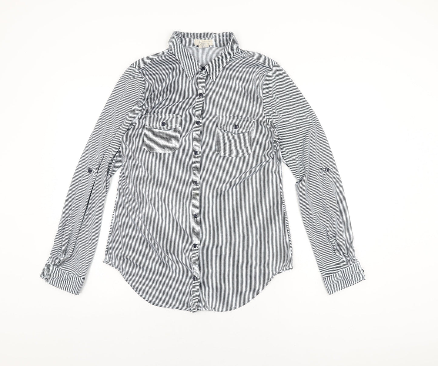 Womens UK Size M Passport Grey Basic Button-Up