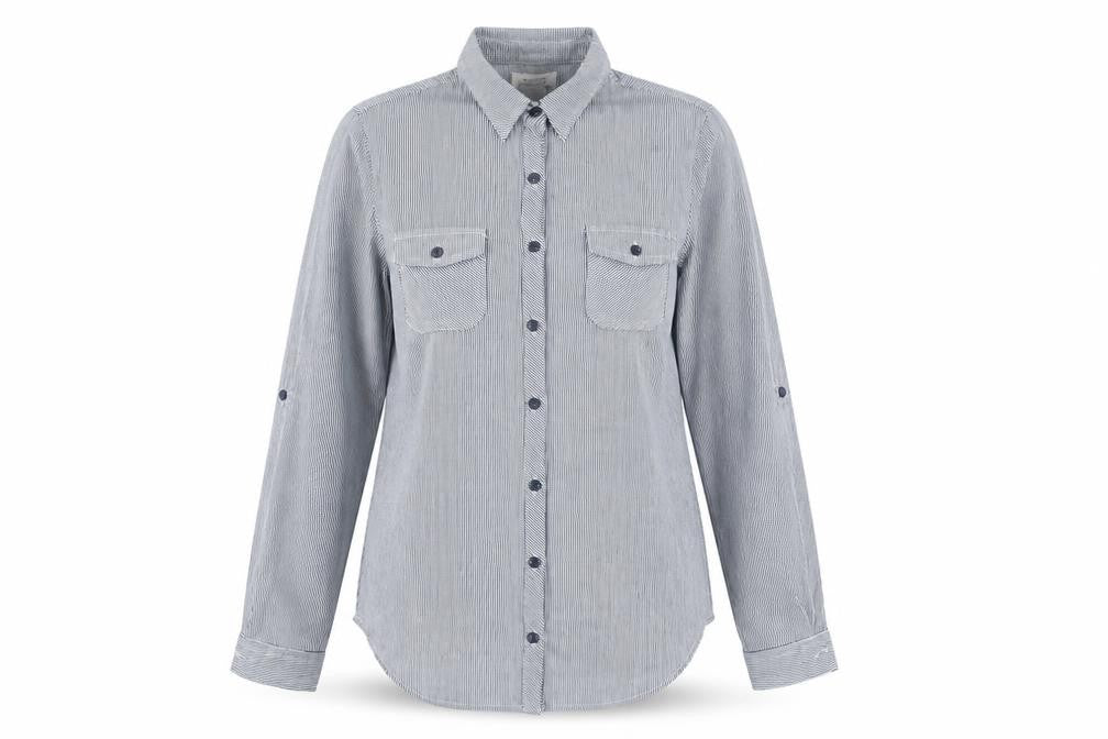 Womens UK Size M Passport Grey Basic Button-Up
