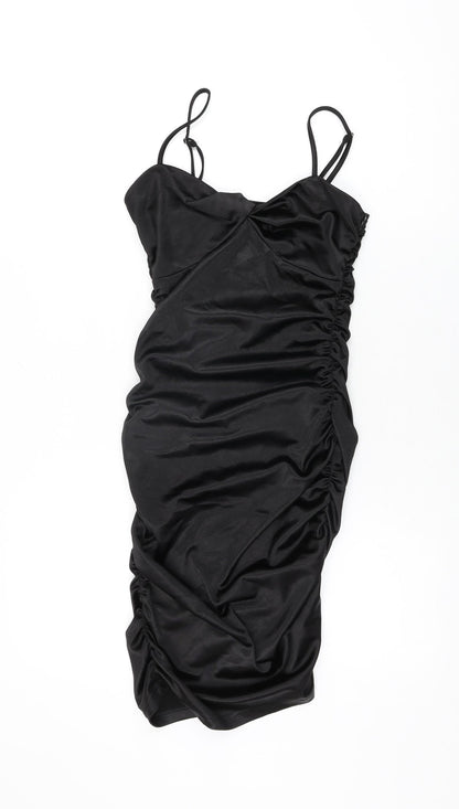 Quiz Womens Black Polyester Bodycon Size 6 V-Neck Zip