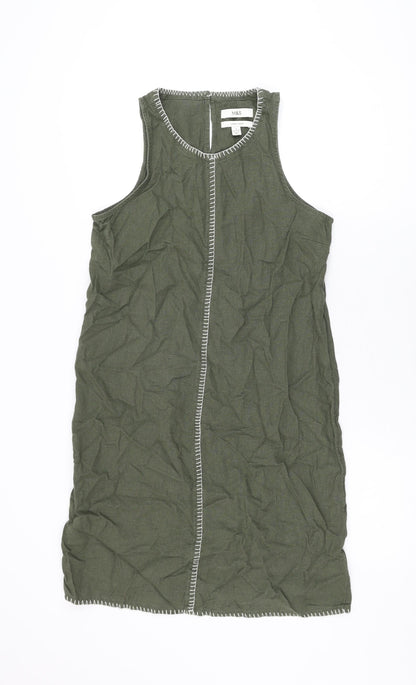 Marks and Spencer Womens Green Linen Shift Size 8 Round Neck Button