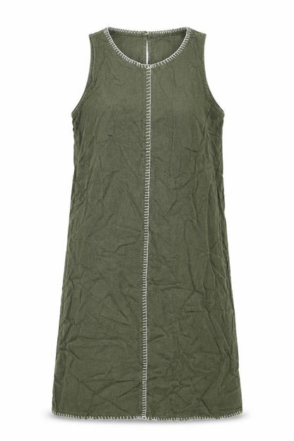 Marks & Spencer Womens Green Linen Shift Size 8 Round Neck Button